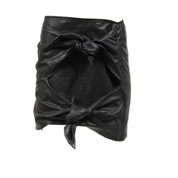 Isabel Marant Étoile Womens Twist Bow Tie Knot Skirt 40 Black Lambskin Leather - Picture 1 of 12